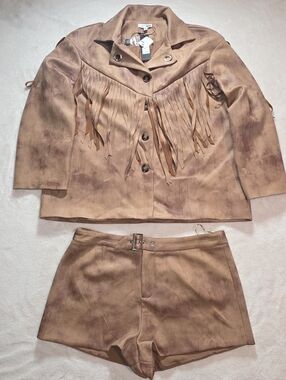 Sophia Faux Suede Belted Micro Short Set - Khaki Size XL NWT